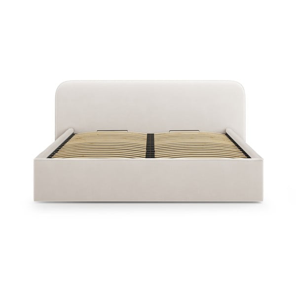 Dramblio kaulo spalvos dvigulė lova audiniu dengta su sandėliavimo vieta su lovos grotelėmis 180x200 cm Elizabeth – Micadoni -image-4