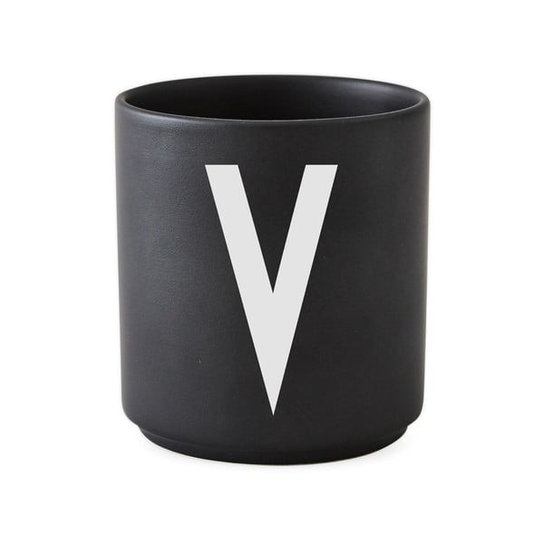 Juodas porcelianinis puodelis Design Letters Alphabet V, 250 ml