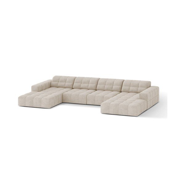 Kreminės spalvos kampinė sofa iš šenilinio audinio („U“ formos) Chicago – Cosmopolitan Design-image-1