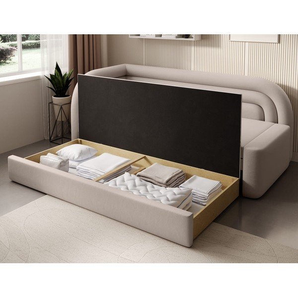 Smėlio spalvos iš velveto sulankstoma/su sandėliavimo vieta sofa su kairiuoju kampu 223 cm Fabillo – ELTAP-image-4