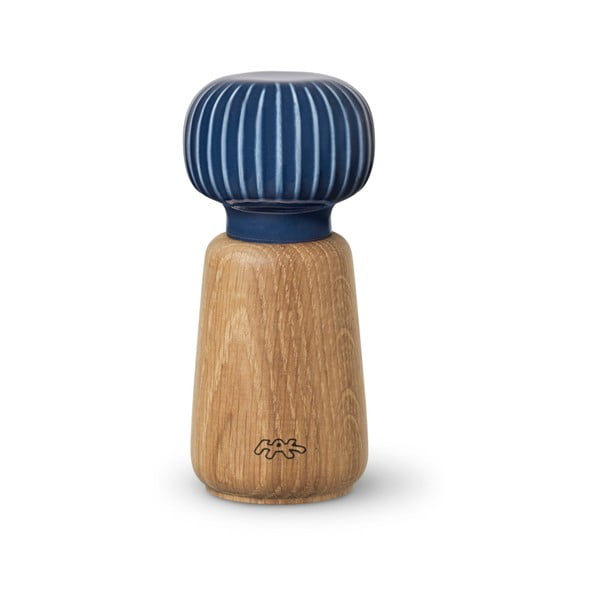 Prieskonių malūnėlis iš ąžuolo medienos su tamsiai mėlyno porceliano detalėmis Kähler Design Hammershoi, aukštis 13 cm
