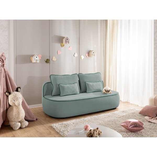 Smaragdinės spalvos/pilkai mėlynos spalvos sulankstoma/su sandėliavimo vieta vaikiška sofa iš velveto 210 cm Saga – Ropez-image-2