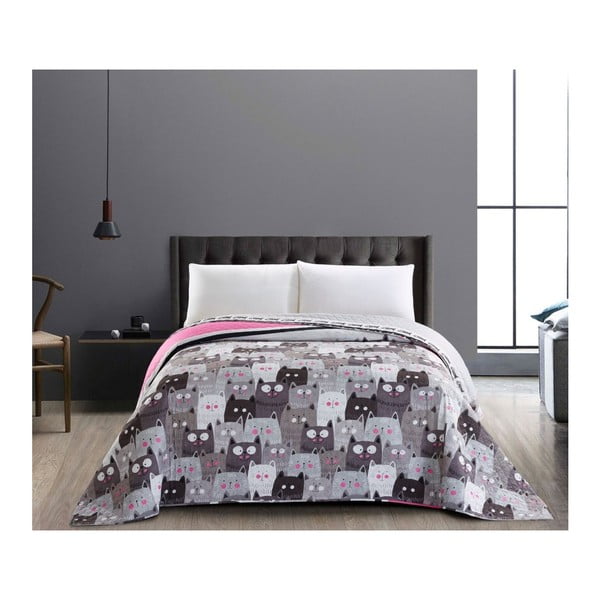 Dvipusė pilka mikropluošto lovatiesė DecoKing Cat Invasion, 170 x 210 cm