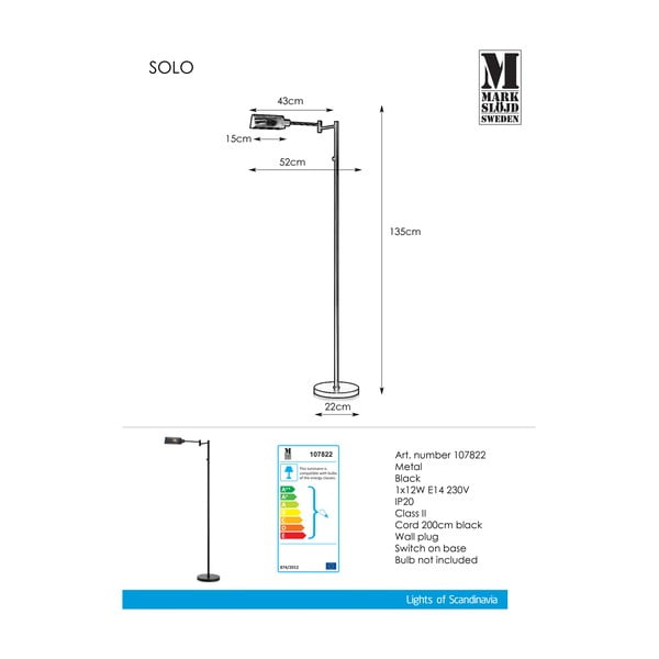 Markslöjd Yale Floor Juodas grindų šviestuvas, aukštis 1,35 m-image-2