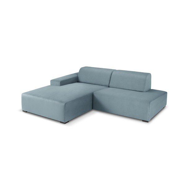 Šviesiai mėlyna aksominė kampinė sofa Cosmopolitan Design Hobart, kampas kairėje-image-3