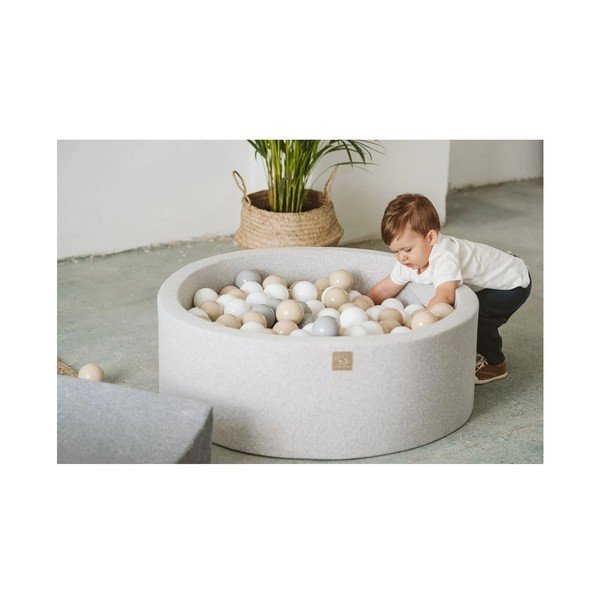 Pilkos spalvos iš tekstilės pripučiamų kamuoliukų baseinas ø 90 cm aukštis 30 cm Montessori – Meowbaby-image-1