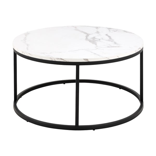 Apvalios formos kavos staliukas baltos spalvos su marmuro dekoro stalviršiu ø 80 cm Spiro – Actona