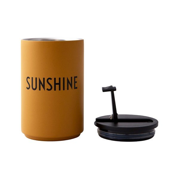Garstyčių geltonos spalvos kelioninis termopuodelis Design Letters Sunshine, 350 ml-image-2