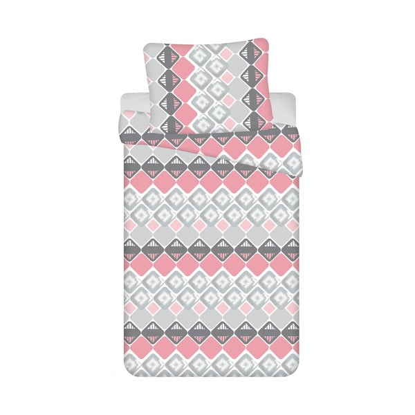 Rožinės ir pilkos spalvos 4 dalių medvilninė patalynė viengulė lovai 140x200 cm Dikona - Jerry Fabrics