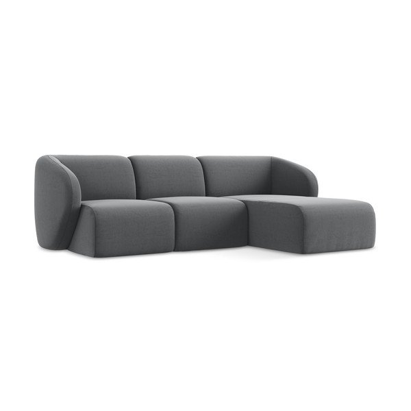 Pilkos spalvos kampinė sofa iš velveto (su dešiniuoju kampu/su gultu) Lani – Makamii-image-1