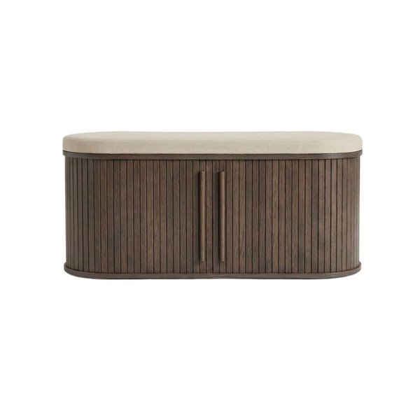 Tamsios natūralios spalvos paminkštinto audinio suolas Meta – Unique Furniture