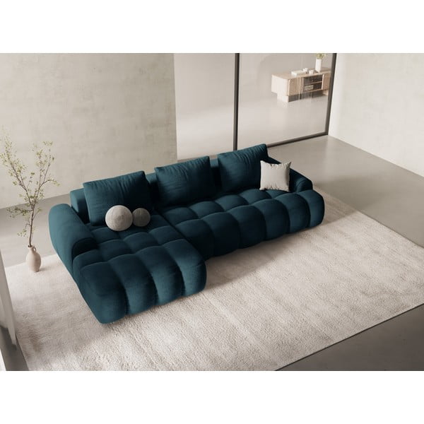 Smaragdinės spalvos iš velveto sulankstoma/su sandėliavimo vieta kampinė sofa (su kairiuoju kampu/su gultu) Linz – Cosmopolitan Design-image-1