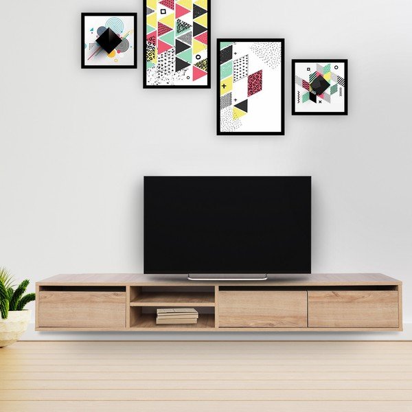 TV spintelė natūralios spalvos iš ąžuolo 180x30x25 cm Rust – Kalune Design-image-1