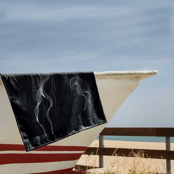 Juodai baltas paplūdimio rankšluostis 90x180 cm Jellyfish - DecoKing-image-1