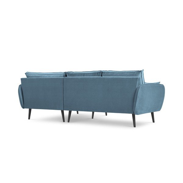Šviesiai mėlyna aksominė kampinė sofa su juodomis kojomis Kooko Home Lento, kampas dešinėje-image-2