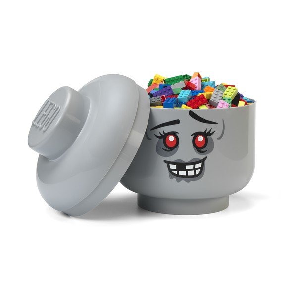 Pilkos spalvos plastikinė vaikiška daiktadėžė ø 24x27 cm Head Zombie L – LEGO®-image-1