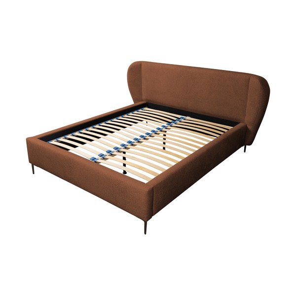 Terakotos spalvos dvigulė lova audiniu dengta su lovos grotelėmis 160x200 cm Makana – Makamii-image-2