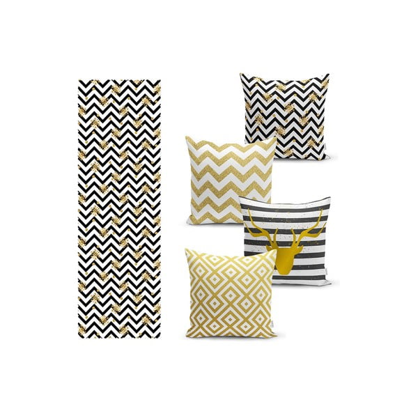 Pagalvių užvalkalų ir stalo takelių rinkiniai 5 vnt. ZigZag – Mila Home
