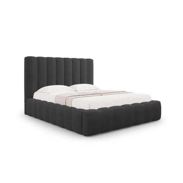 Dvigulė lova antracito spalvos audiniu dengta su sandėliavimo vieta su lovos grotelėmis 180x200 cm Kelp – Micadoni Home-image-1