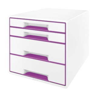 Baltos ir violetinės spalvos dėžė su stalčiais Leitz WOW CUBE, 4 stalčiai