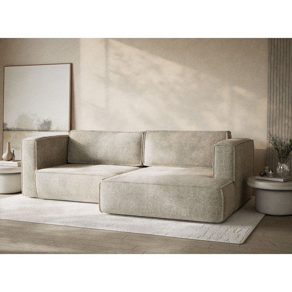 Smėlio spalvos sulankstoma/su sandėliavimo vieta kampinė sofa iš šenilinio audinio (su dešiniuoju kampu/su gultu) Velto – Maison de Rêve-image-4