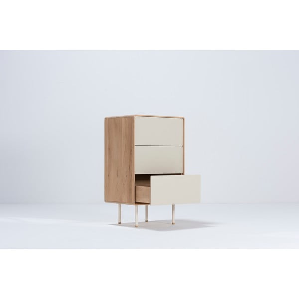 Iš ąžuolo masyvo aukšta šoninė spintelė baltos spalvos/natūralios spalvos 60x100 cm Fina – Gazzda-image-1