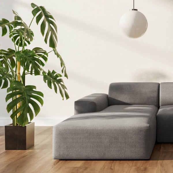 Pilkos spalvos iš kordinio velveto kampinė sofa (su kairiuoju kampu/su gultu) Villet – Rodier-image-3