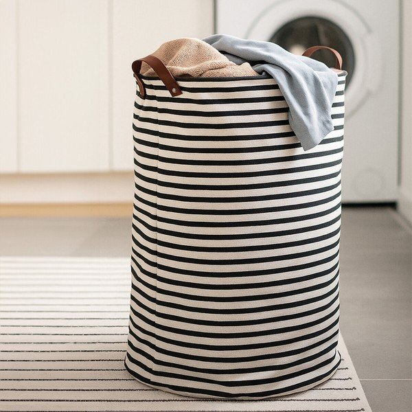 Juodos ir baltos spalvos iš tekstilės skalbinių krepšys 54 l Stripe – Premier Housewares-image-1