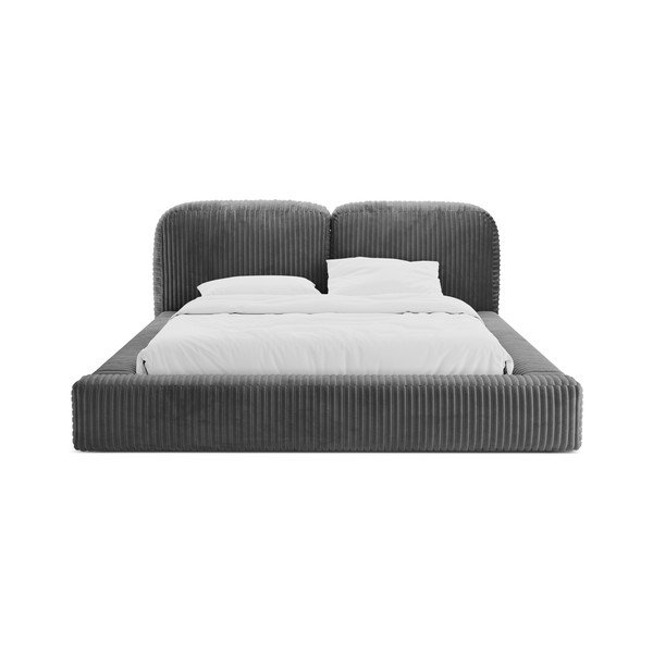 Pilkos spalvos dvigulė lova audiniu dengta su sandėliavimo vieta su lovos grotelėmis 180x200 cm Martina – Micadoni -image-4