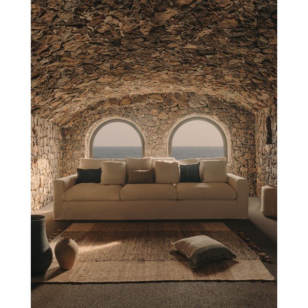 Baltos spalvos iš lino sofa 340 cm Nora – Kave Home-image-1