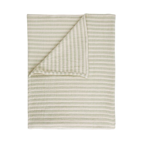Žalios spalvos iš medvilnės antklodė ir pledas 150x200 cm Cotton Muslin Stripe – Bianca
