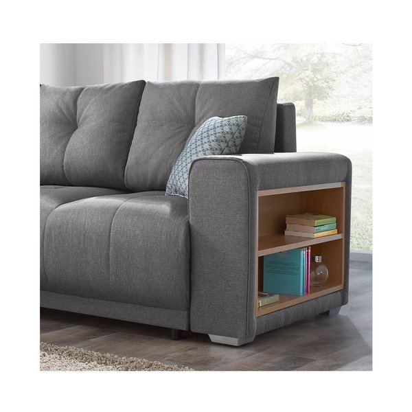 "Bobochic Paris Lisbona" pilka sofa-lova su laikymo vieta porankyje, kairysis kampas-image-1