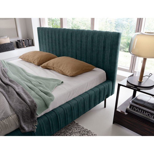 Smaragdinės spalvos dvigulė lova dengta audiniu su sandėliavimo vieta su lovos grotelėmis 140x200 cm Plissa – ELTAP-image-3