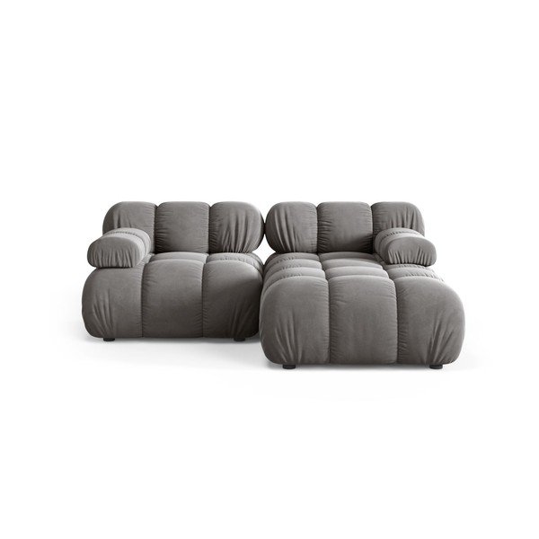 Šviesiai pilkos spalvos modulinė kampinė sofa iš velveto (su dešiniuoju kampu/su gultu) – Micadoni 