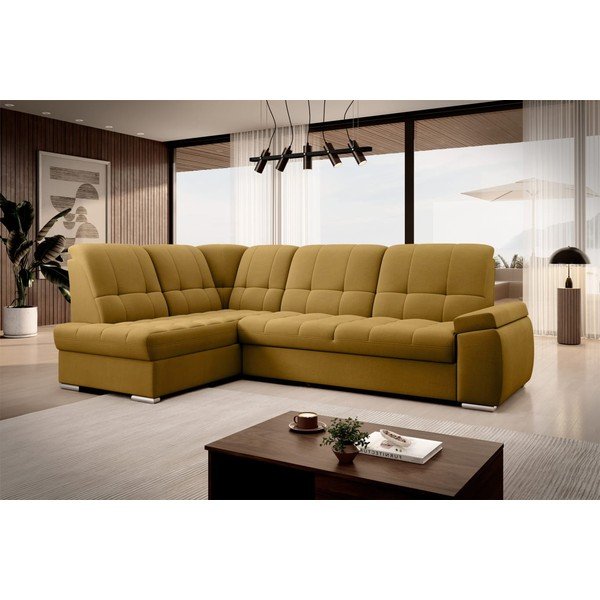 Geltonos spalvos iš velveto sulankstoma/su sandėliavimo vieta kampinė sofa (su kairiuoju kampu/„L“ formos) Sado – ELTAP-image-4