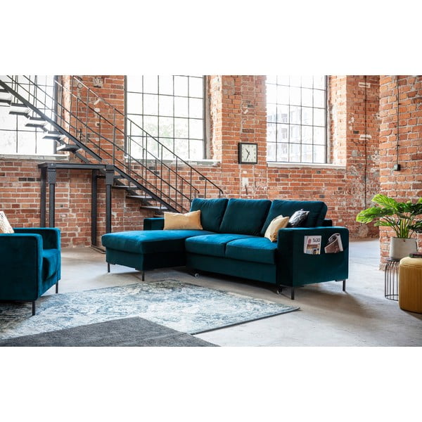 Iš velveto sulankstoma kampinė sofa smaragdinės spalvos (su kairiuoju kampu) Lofty Lilly – Miuform-image-3