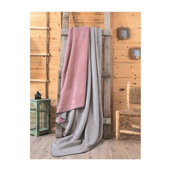 Pilka ir rožinė antklodė Mily, 200 x 220 cm