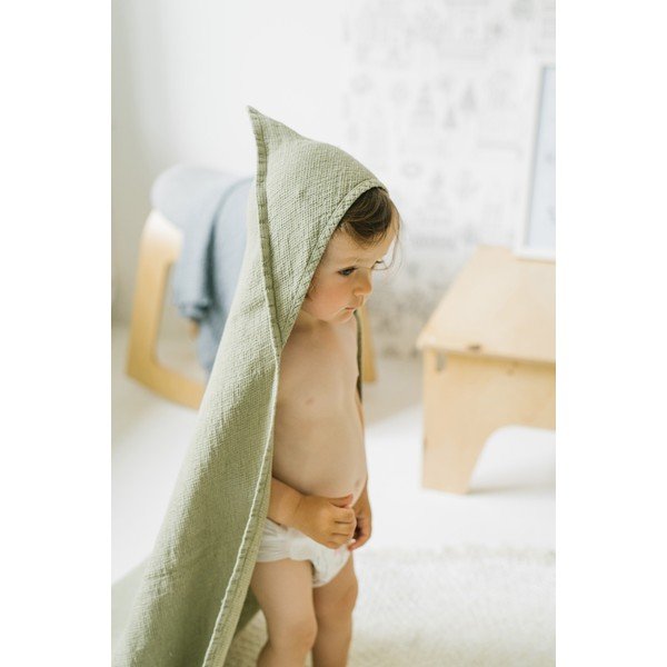 Vaikiškas žalias lininis rankšluostis Linen Tales Waffle, 100 x 100 cm-image-2