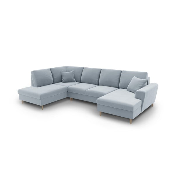 Šviesiai mėlynos spalvos iš velveto sulankstoma/su sandėliavimo vieta kampinė sofa (su kairiuoju kampu/„U“ formos) Kyoto – Cosmopolitan Design-image-2