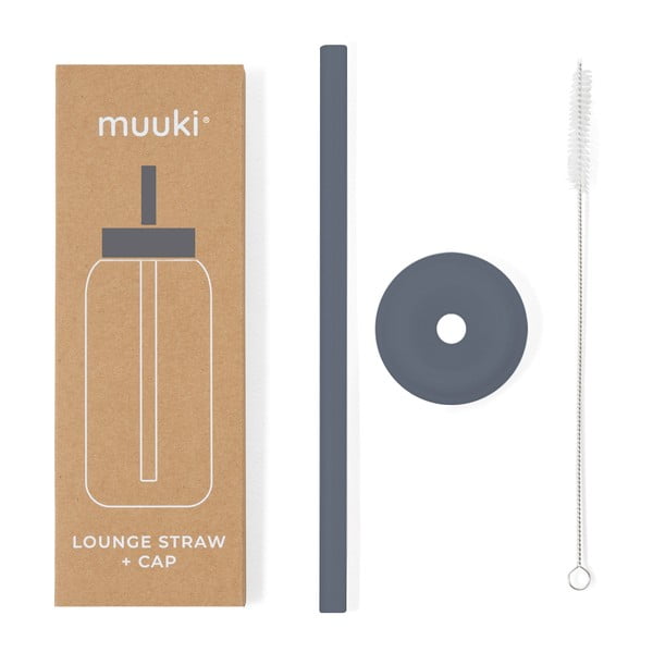 Iš silikono šiaudelis su valymo įrankiu/su dangteliu Smoke Grey – Muuki