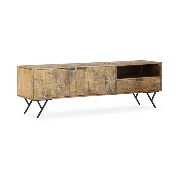 Natūralios spalvos iš mango masyvo TV spintelė 175x55x40 cm Priya – MOME