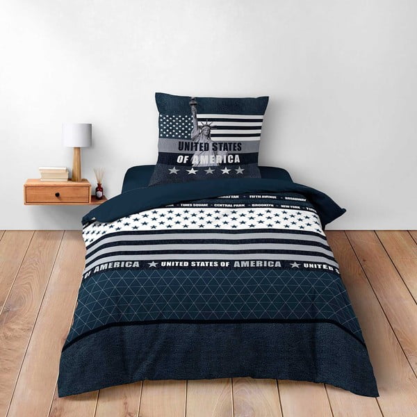 Tamsiai mėlynos spalvos iš medvilnės viengulė patalynė 140x200 cm States – douceur d'intérieur-image-1