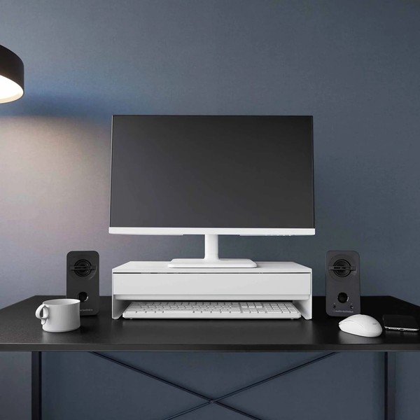 Baltos spalvos iš metalo stovas monitoriui Tower – YAMAZAKI-image-1