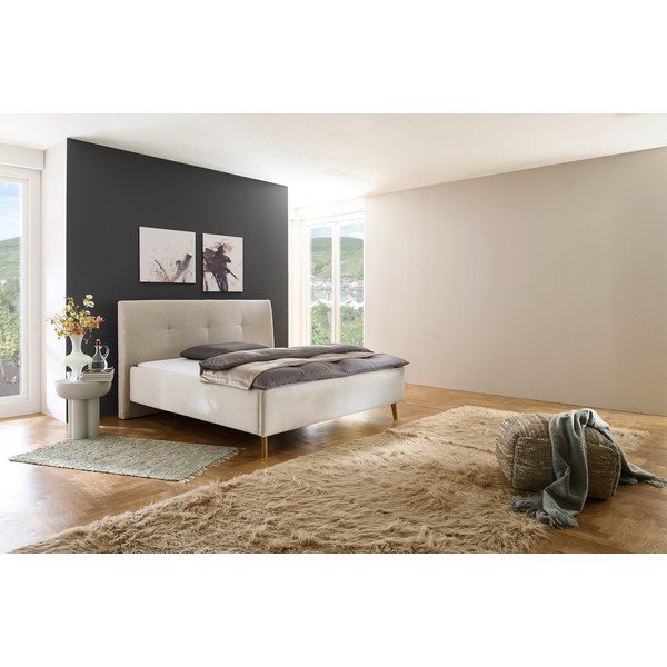 Smėlio spalvos dvigulė lova audiniu dengta su sandėliavimo vieta su lovos grotelėmis 180x200 cm Madea – Meise Möbel-image-1