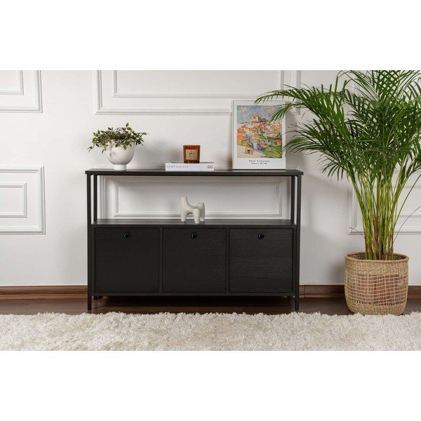 Juodos spalvos matinis konsolinis staliukas 29,5x120 cm Solace – Kalune Design-image-4