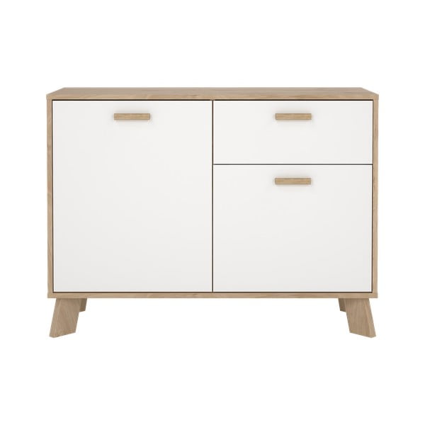 Baltos spalvos/natūralios spalvos šoninė spintelė iš ąžuolo 99x73x39 cm Ikast – Tvilum