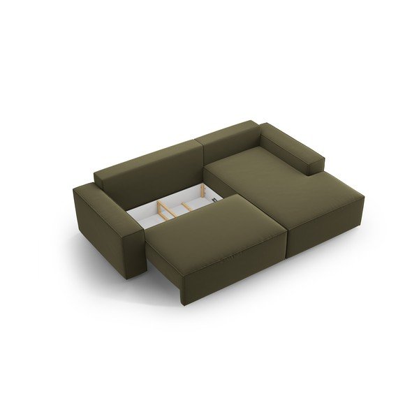Iš velveto sulankstoma/su sandėliavimo vieta kampinė sofa žalios spalvos (su dešiniuoju kampu/su gultu) Jodie – Micadoni -image-4