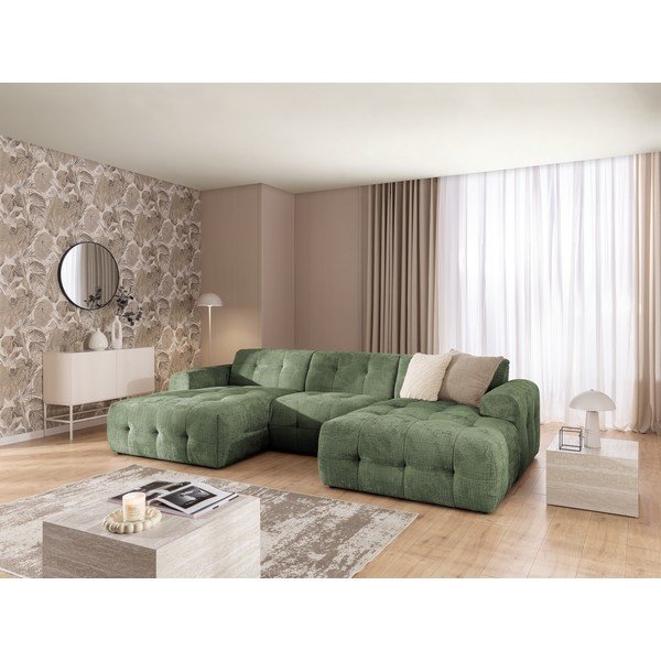 Žalios spalvos kampinė sofa („U“ formos/su gultu) Melva – Ropez-image-3