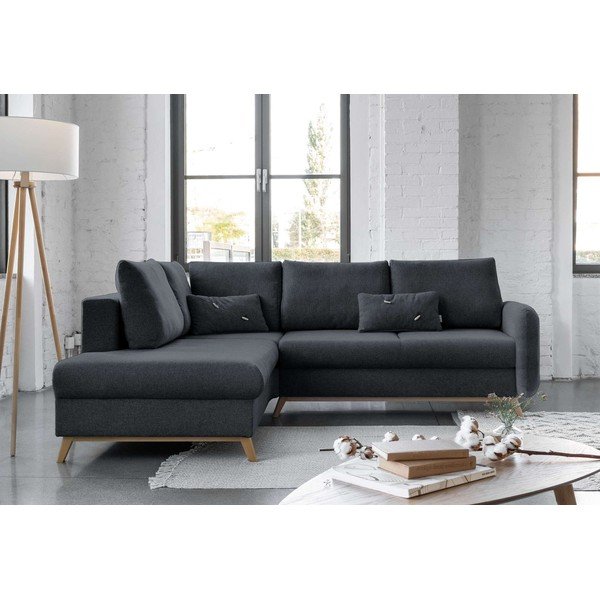 Tamsiai pilka sofa-lova Miuform Scandic Lagom L, kairysis kampas-image-1