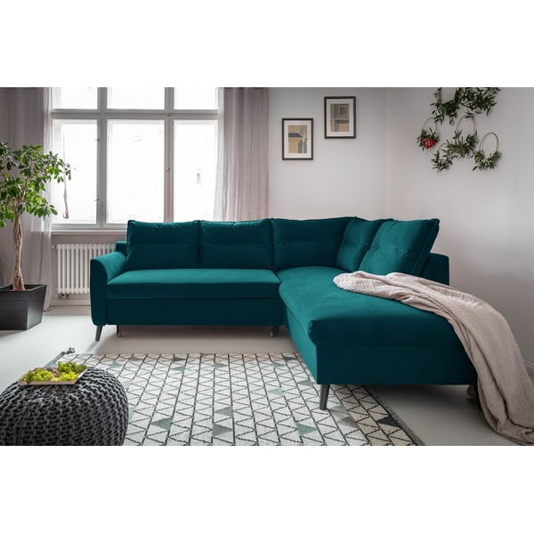 Turkio spalvos aksominė kampinė sofa Miuform Stylish Stan L, dešinysis kampas-image-1